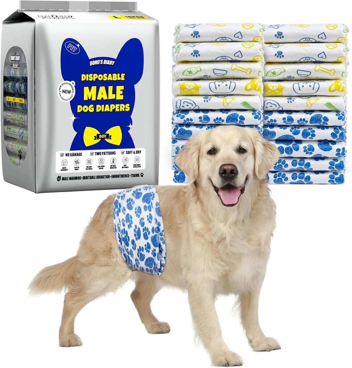 Meela's Belly Band Wraps for Male Dogs — Disposable Leakproof 60 Count