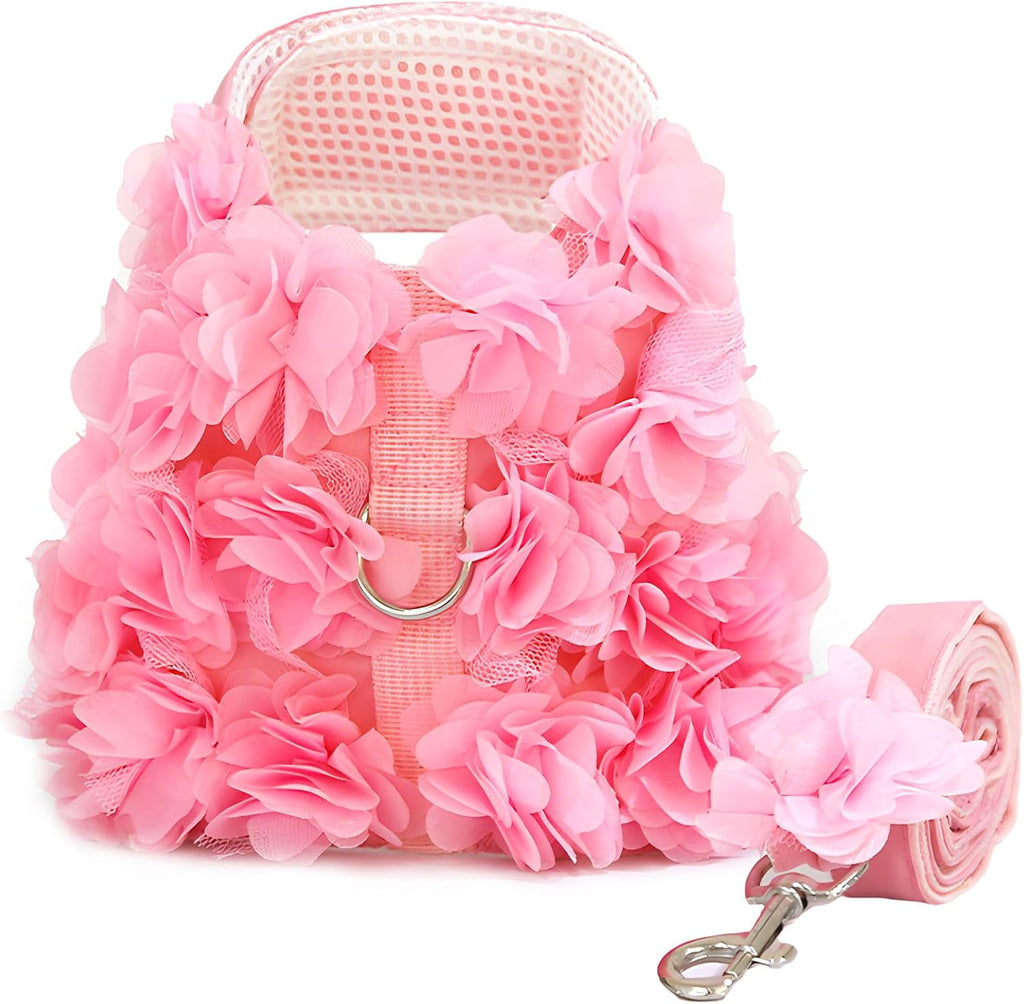 Boutique Floral Dog Harness and Leash Set – 3D Petal Puppy Vest Harness for Small Dogs & Cats
