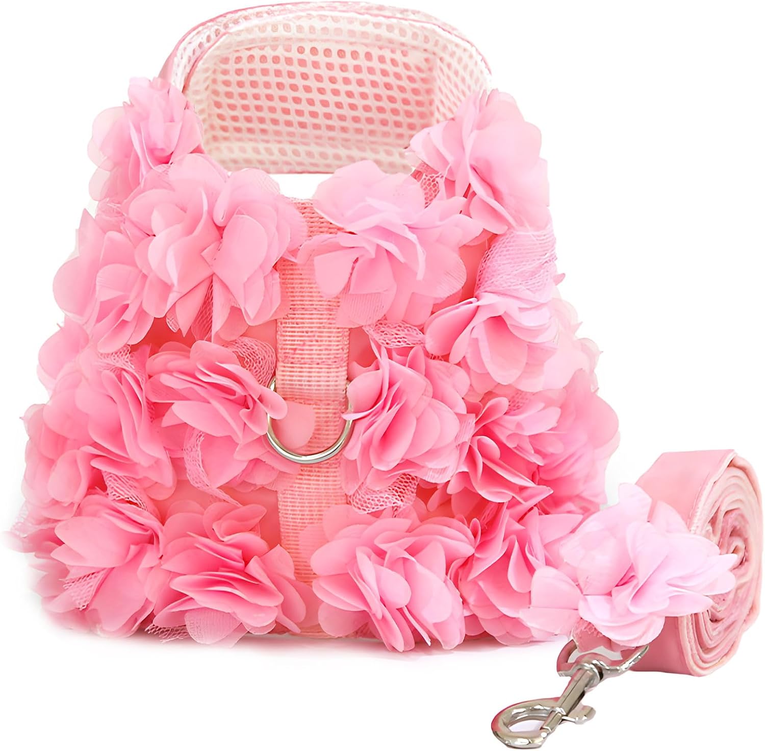 Boutique Floral Dog Harness and Leash Set – 3D Petal Puppy Vest Harness for Small Dogs & Cats