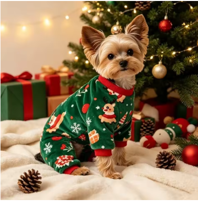 Meelas SantaPup | Soft Fleece Christmas Dog Jumpsuit