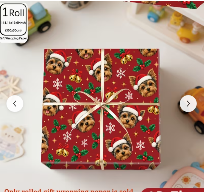 Meelas Red Yorkie Christmas Wrap