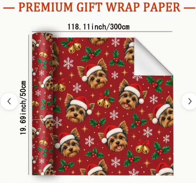 Meelas Red Yorkie Christmas Wrap