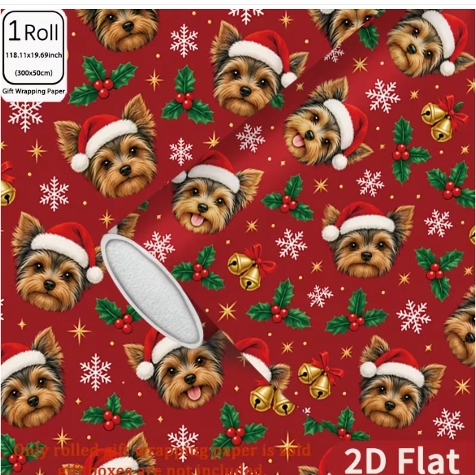 Meelas Red Yorkie Christmas Wrap