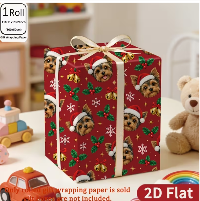 Meelas Red Yorkie Christmas Wrap
