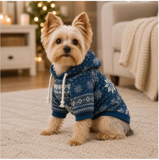 Meelas Snowflake Holiday Dog Hoodie