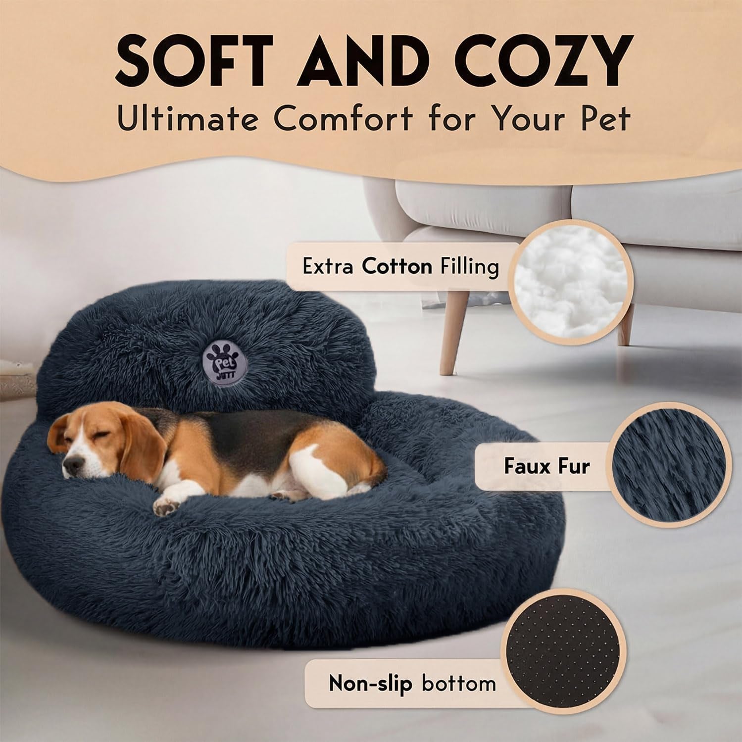 Medium Calming Dog Bed 30in Donut Plush Washable Bed Up to 45lbs